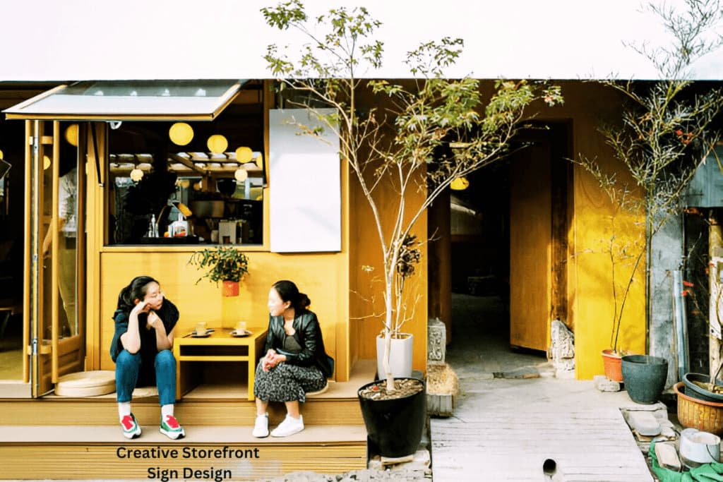 A sleek, metallic storefront sign with bold typography, enhancing brand visibility for a modern tech store.