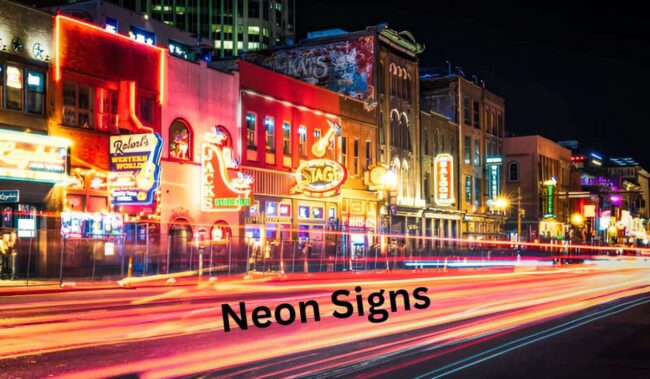 Bright neon business sign with vibrant colors to attract customers.